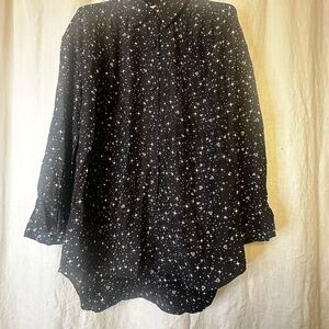 Black 100% Silk Frame Star Print Women's Top